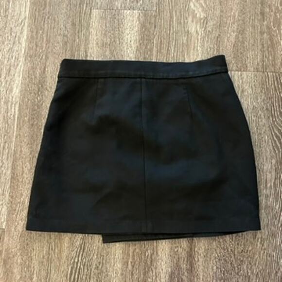 EUC Zara Black Buckle Mini Skirt Size M High Waisted Faux Wrap Style Tailored - Picture 6 of 11